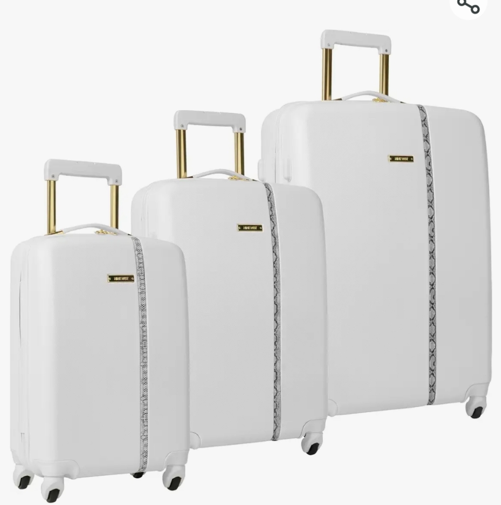 Nine West Noelle LARGE CHECKED Hardshell Luggage in White and Gold 🤍💛